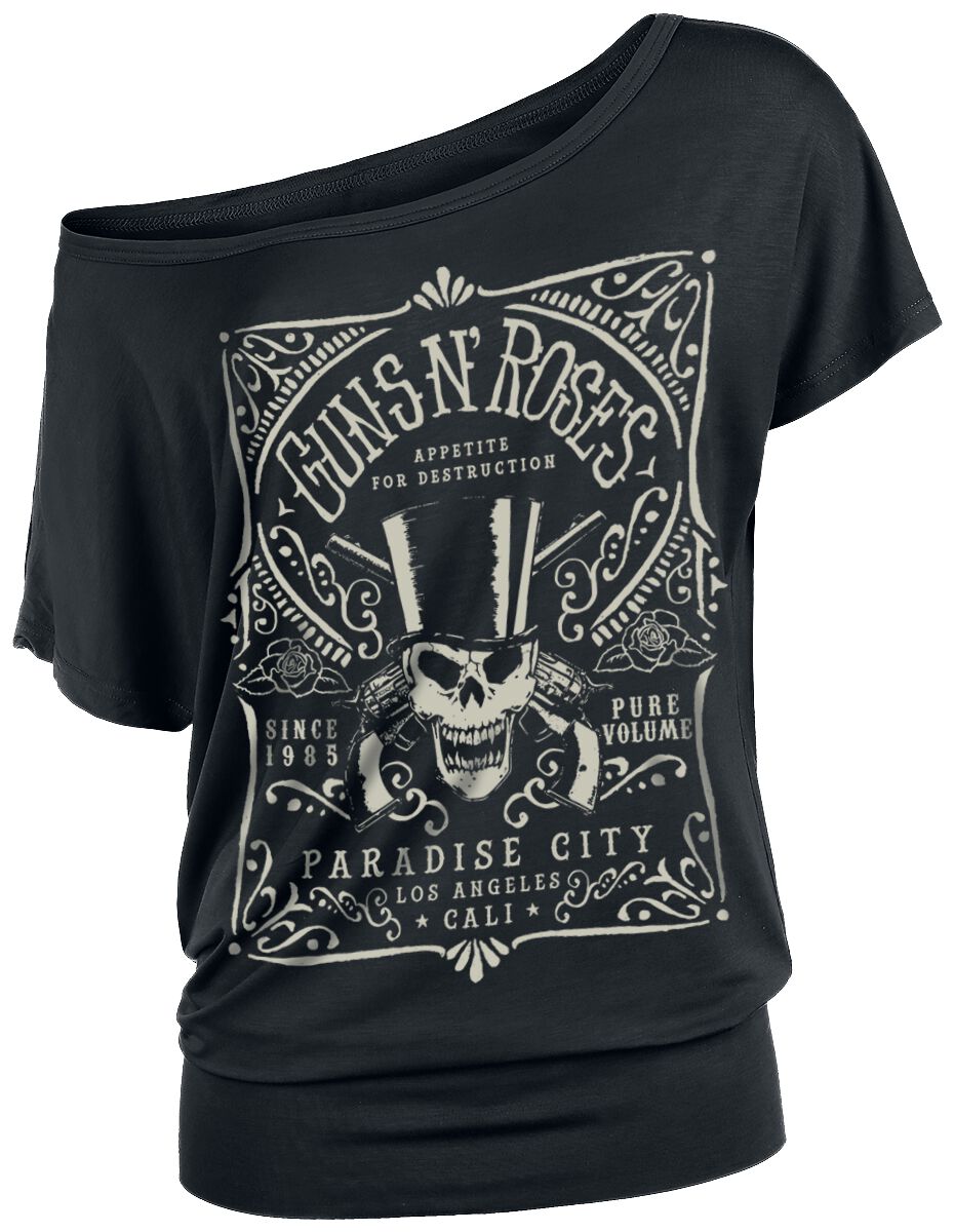 T-Shirt Manches courtes de Guns N' Roses - Étiquette Paradise City - S à 5XL - pour Femme - noir