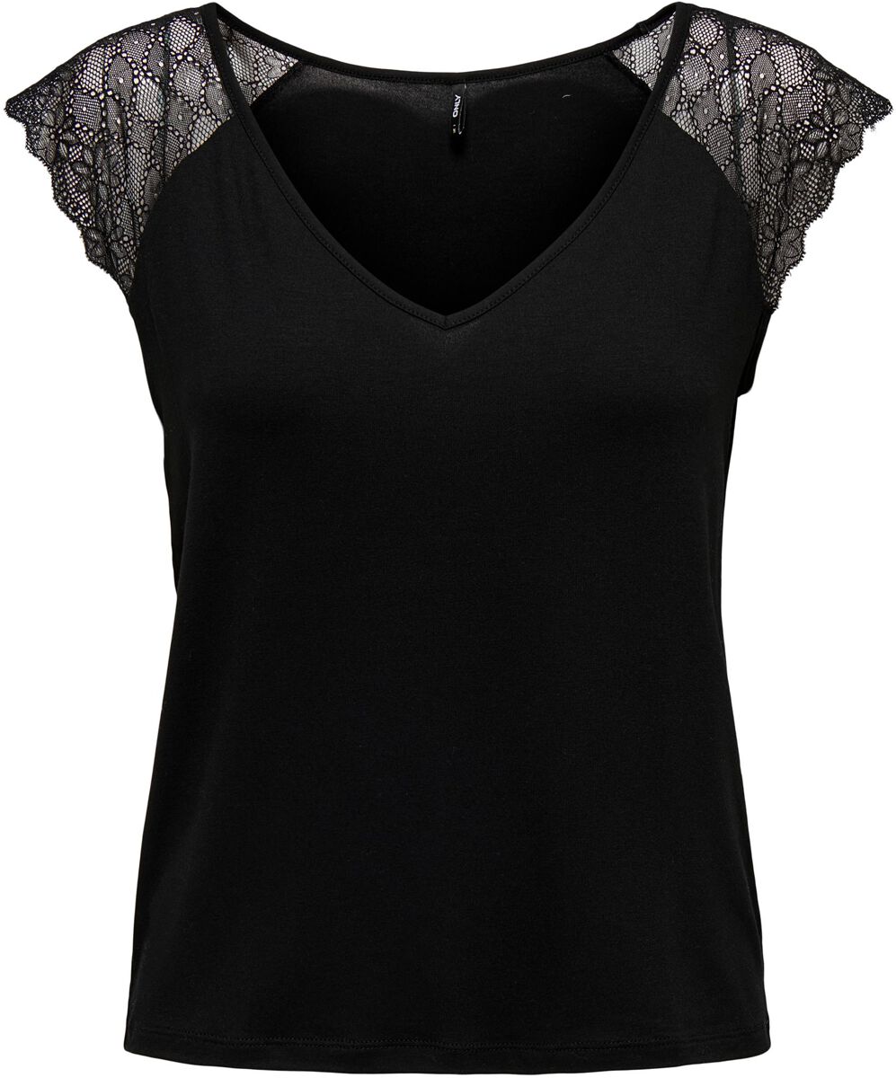Only T-Shirt - Onlpetra S/S Lace Mix Top CS JRS - XS bis XL - für Damen - Größe M - schwarz