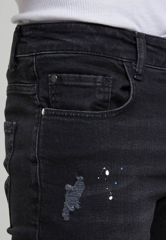 Thumbnail - 2Y Premium LEONARDO RIPPED SLIM FIT SHORTS-BLACK Short schwarz in 32