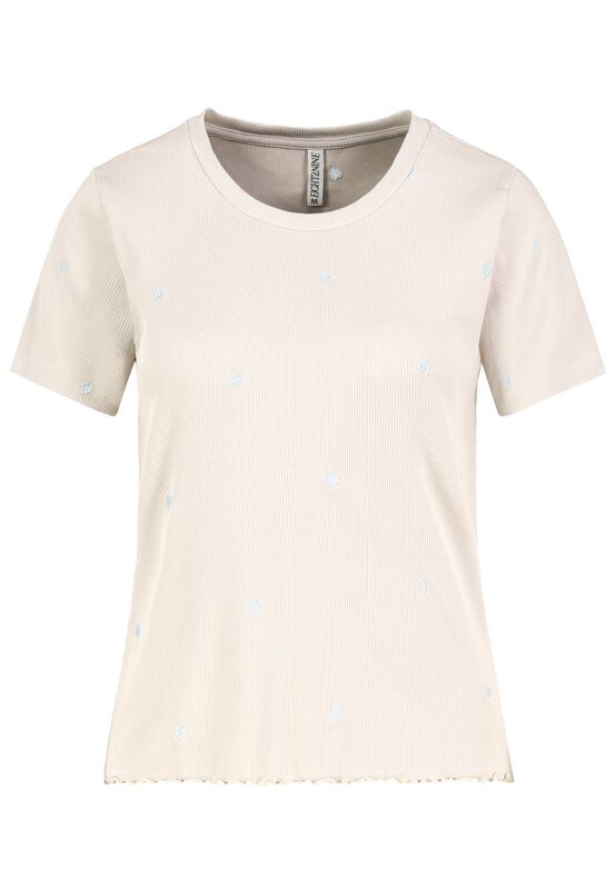 Eight2Nine T-Shirt - RIB TOP WITH ALLOVER EMBROIDERY - XS bis XL - für Damen - Größe XL - beige