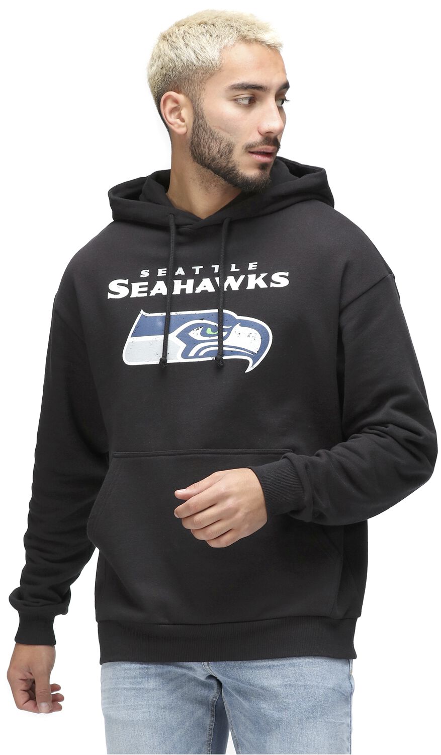 Recovered Clothing Kapuzenpullover - NFL Seahawks Logo - M bis XXL - für Männer - Größe XXL - schwarz