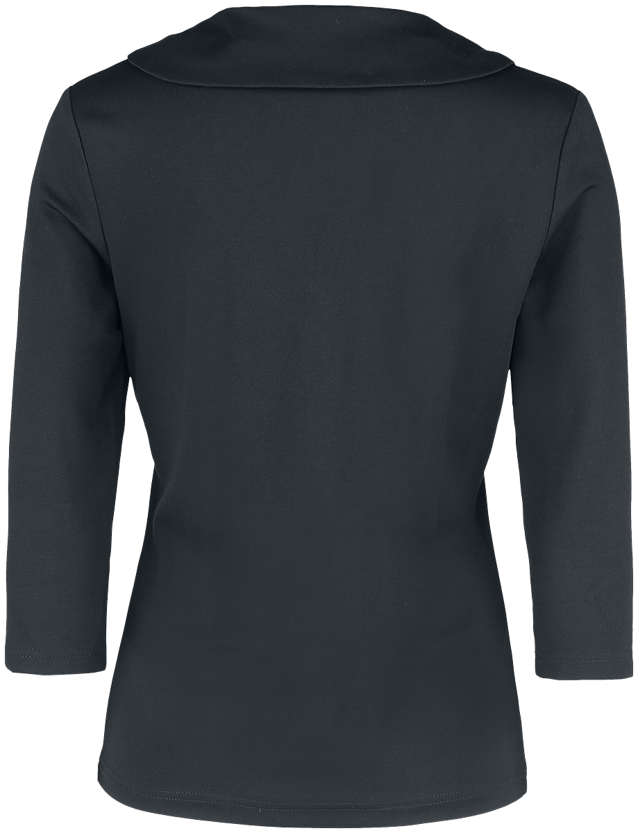 Voodoo Vixen Caniya Retro Black V-neck Top Langarmshirt schwarz