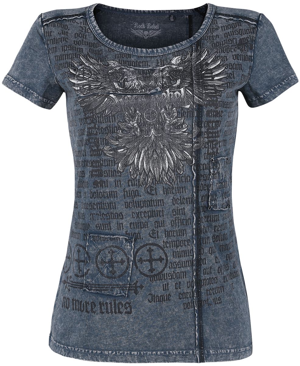Image of T-Shirt di Rock Rebel by EMP - Blue T-shirt with Wash and Print - S a 5XL - Donna - blu