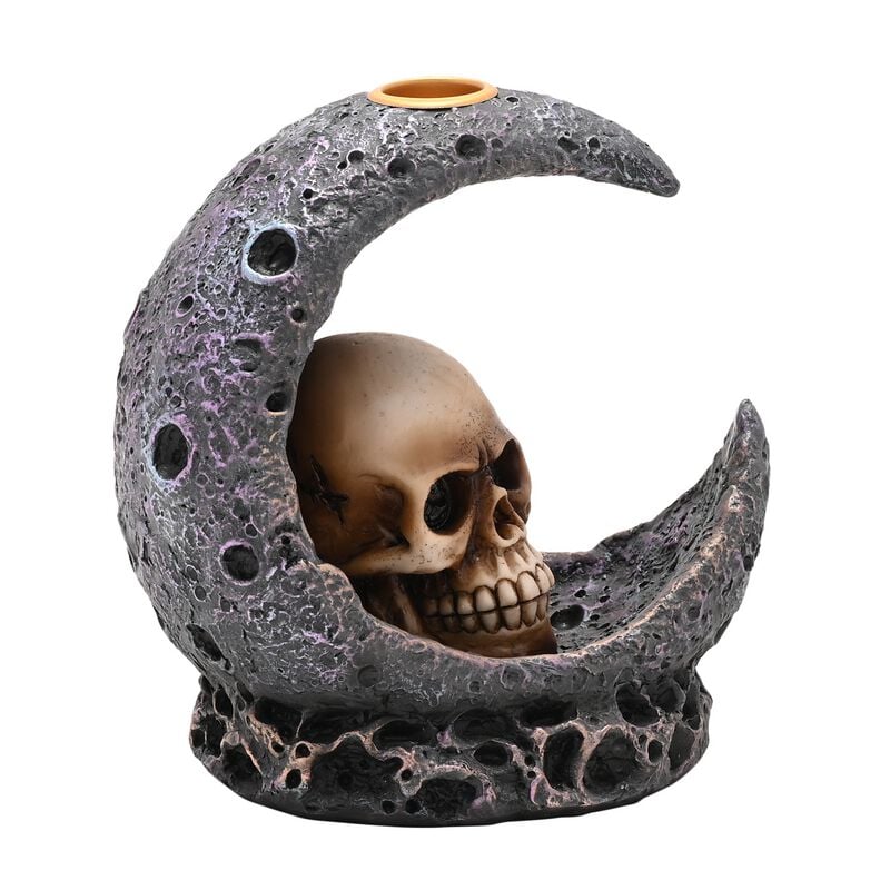 Mystic Legends - Gothic Wierookstokjes - Skull And Moon - Backflow Incense Burner - voor Geen - grijs