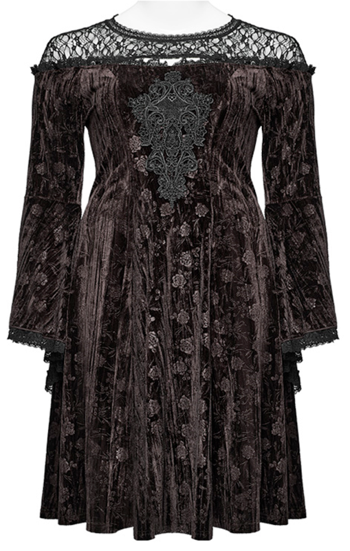 Miniabito Gothic di Punk Rave - Goth Dark Night Rose Velvet Dress - Donna - marrone/nero