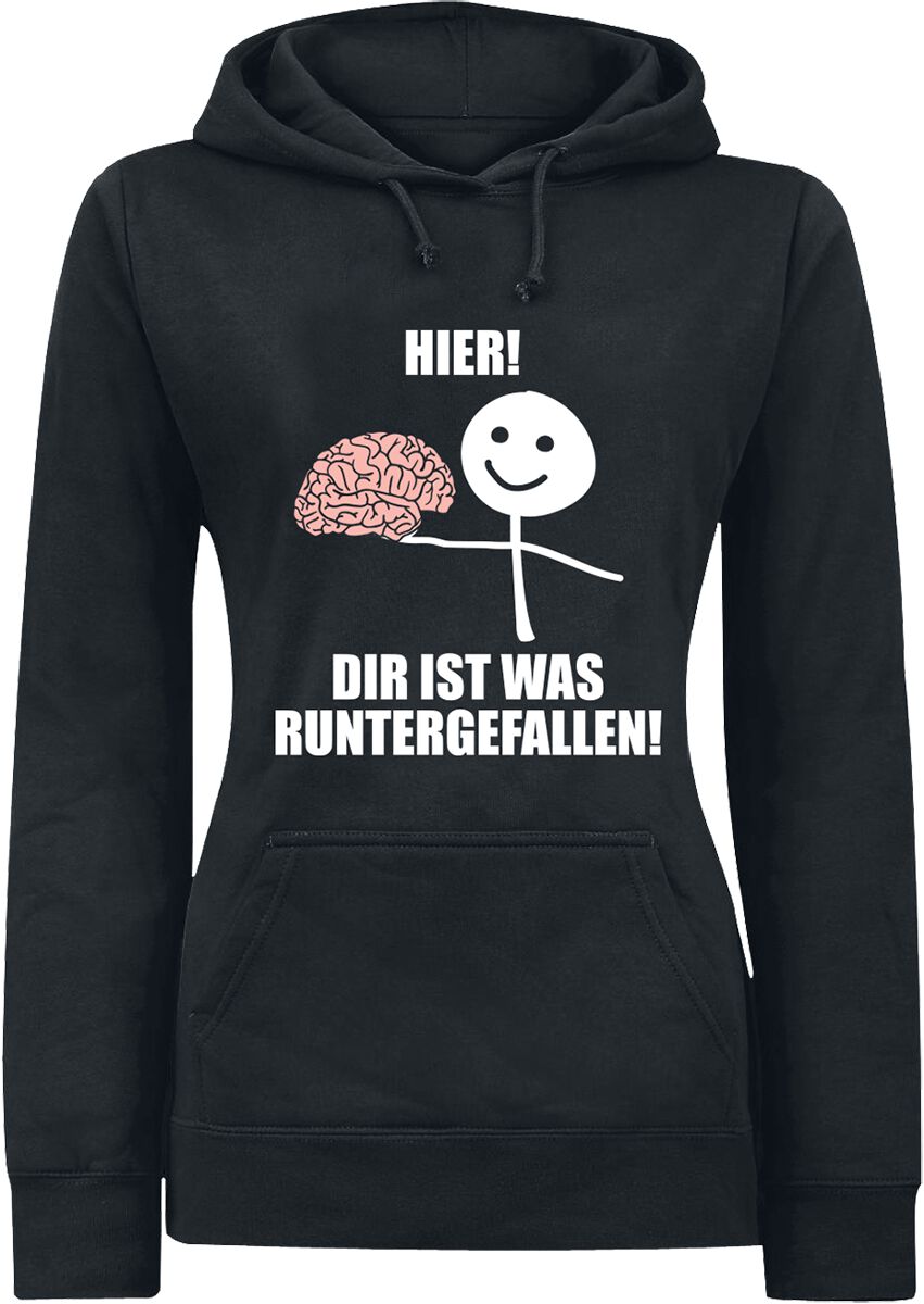 Sprüche Kapuzenpullover – Hier! Dir ist was runtergefallen! – M bis XXL – für Damen – Größe XL – schwarz Sprüche Kapuzenpullover – Hier! Dir ist was runtergefallen! – M bis XXL – für Damen – Größe XL – schwarz