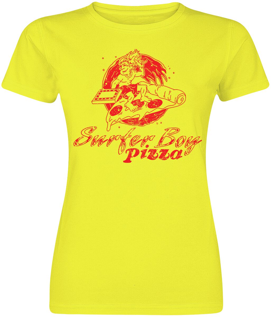 T-Shirt Manches courtes de Stranger Things - Surfer Boy Pizza - L à XXL - pour Femme - jaune