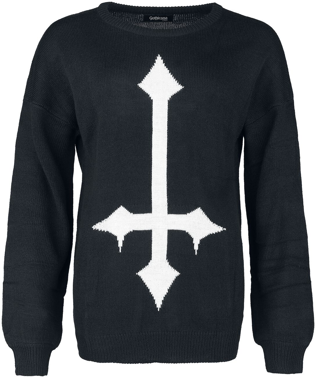 Pull tricoté Gothic de Black Blood by Gothicana - Strickpullover mit großem Kreuz - XS à XXL - pour 