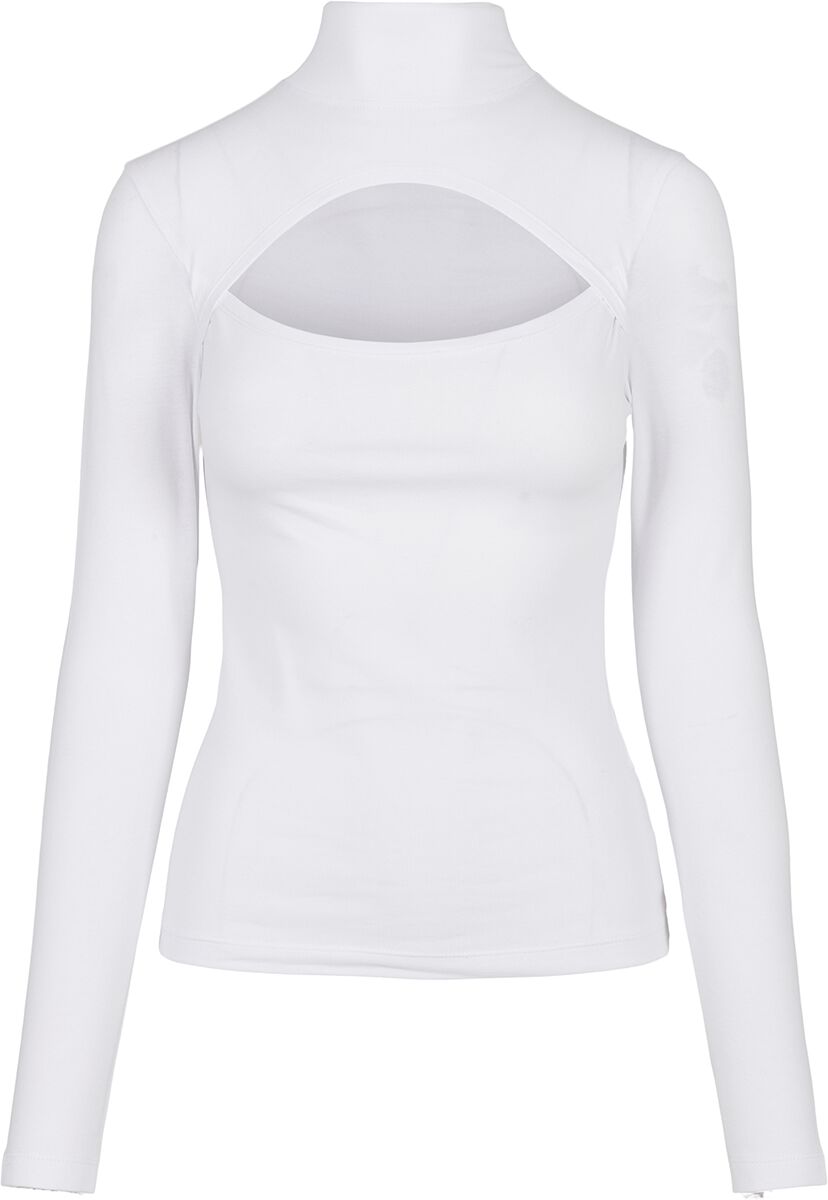 Urban Classics Langarmshirt - Ladies Cut-Out Turtleneck Longsleeve - XS bis L - für Damen - Größe M - weiß