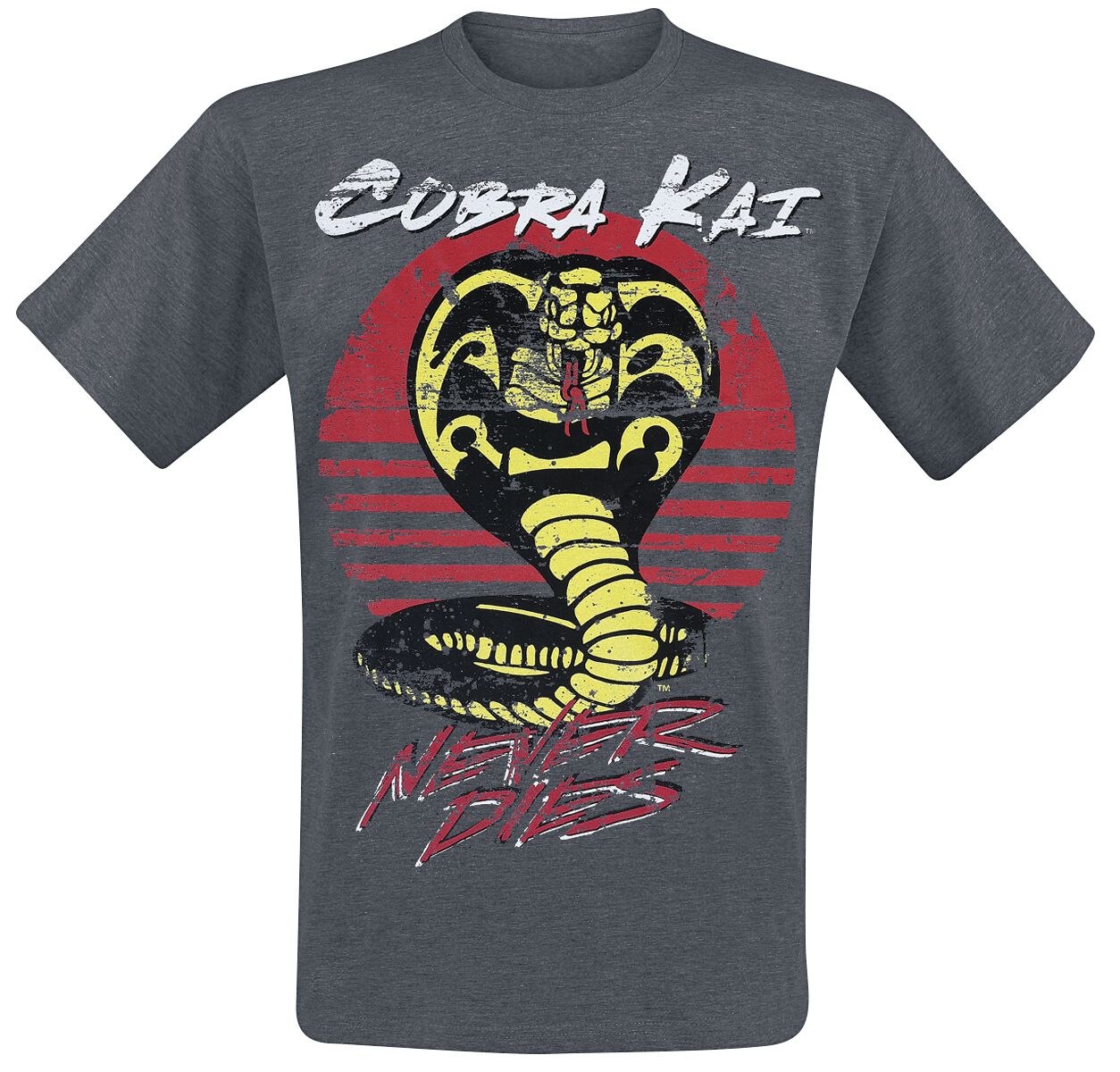 Cobra Kai T-Shirt - Never Dies! - M bis XXL - für Männer - Größe L - grau  - Lizenzierter Fanartikel