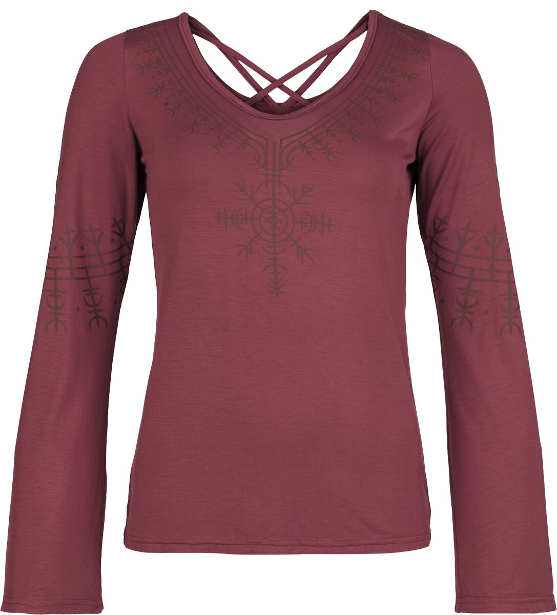 4068143325660 - Pagan Roots printed Longsleeve with Trumpet-Sleeves Langarmshirt dunkelrot in S