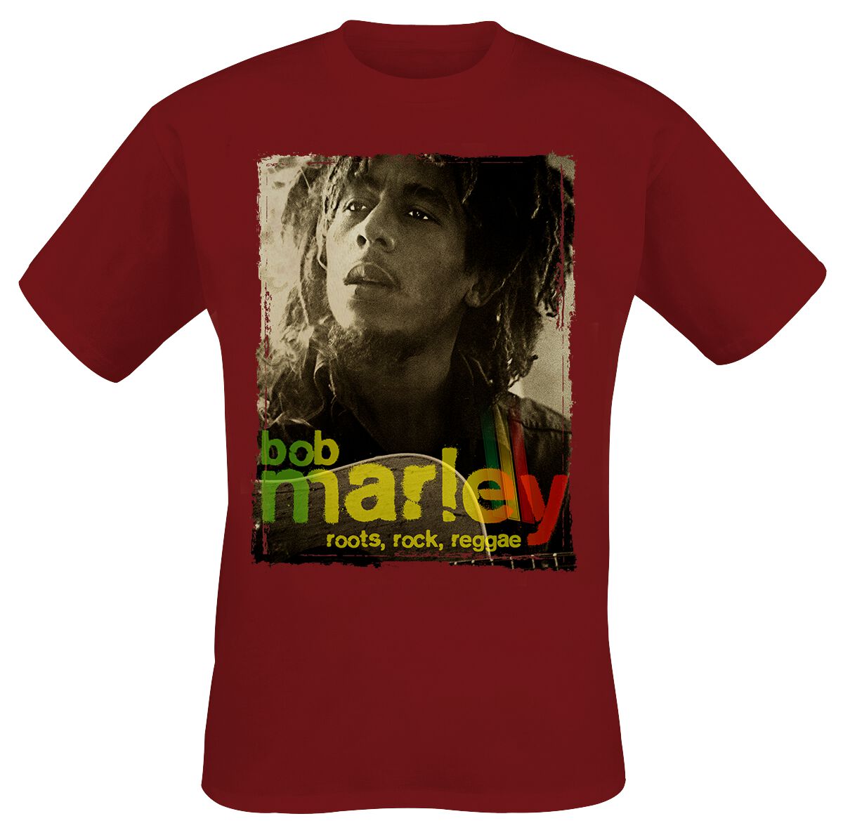 Levně Bob Marley Root Rock Raggae Tričko tmavě červená