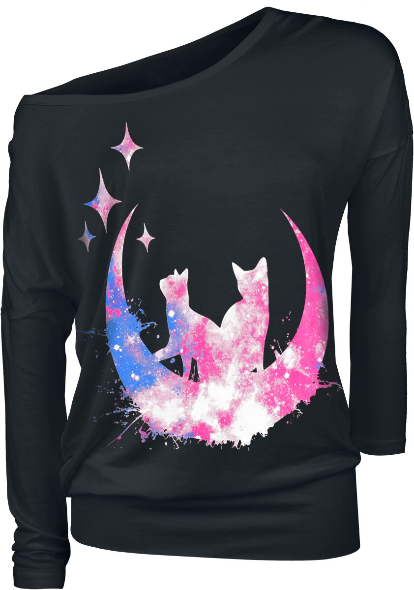 Image of Maglia Maniche Lunghe di Full Volume by EMP - Long-Sleeve Top with Cat Print - XS a 5XL - Donna - nero