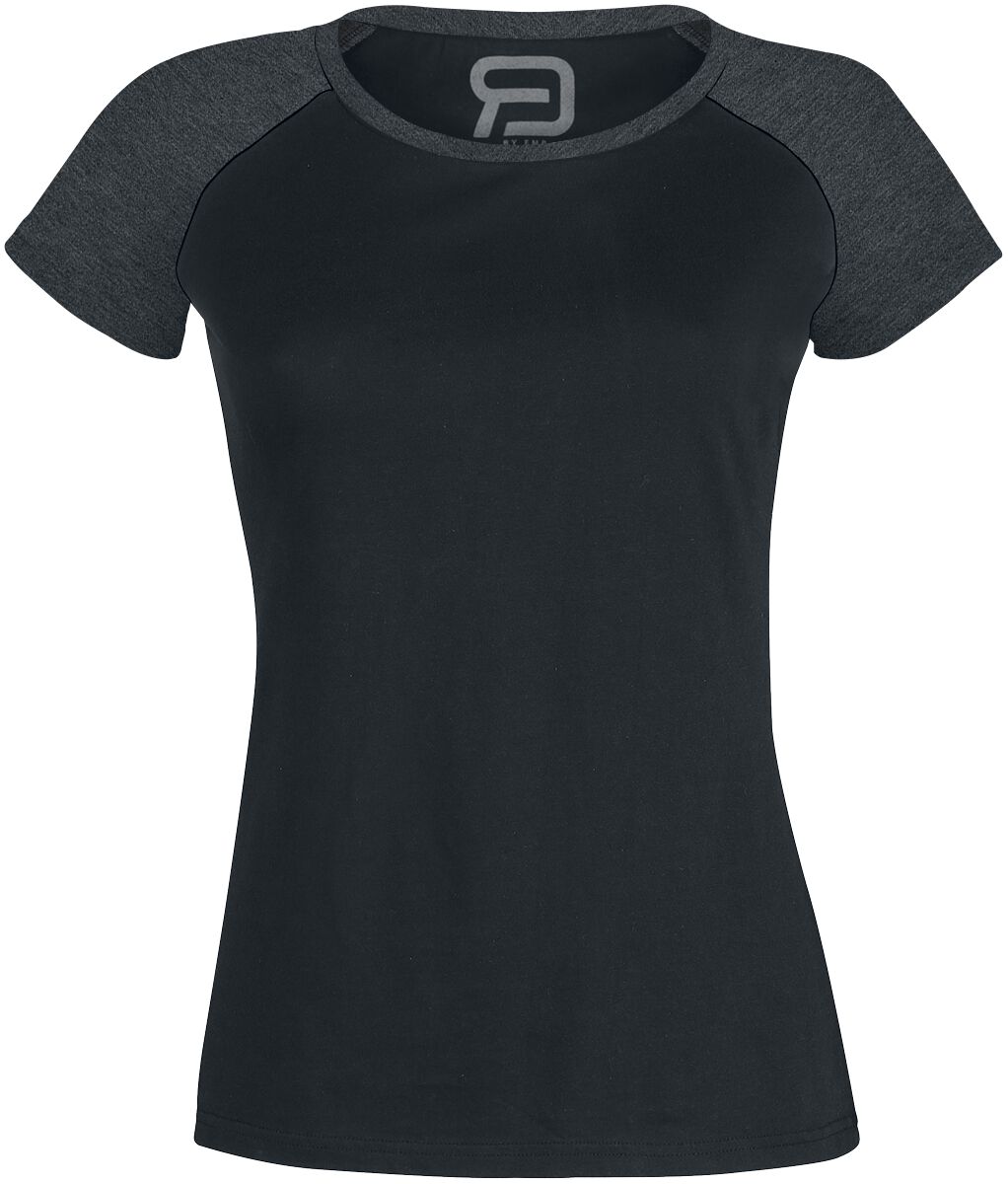 T-Shirt für Damen  schwarz/grau meliert Short Raglan Road von RED by EMP