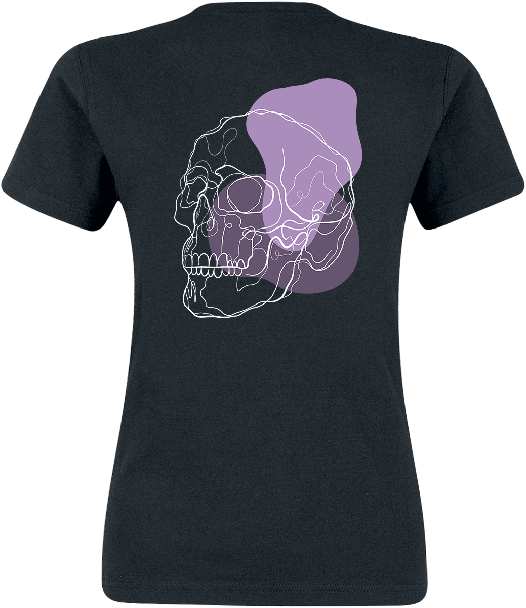 Lara Lineart Skull In Lilac T-Shirt schwarz