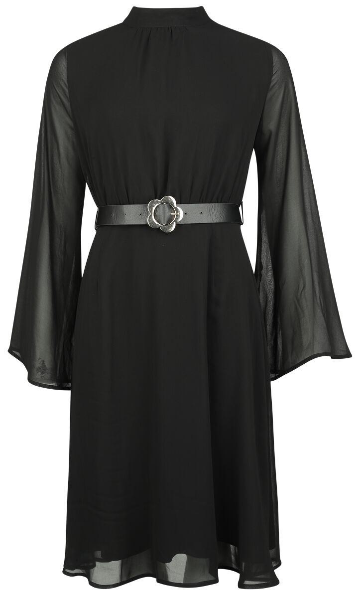 Image of Abito media lunghezza Rockabilly di Voodoo Vixen - 60’s sheer layer belted dress - XS a L - Donna - nero