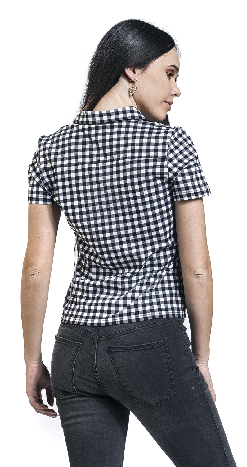 Pussy Deluxe Plaid Short Girl Blouse Bluse schwarz weiß