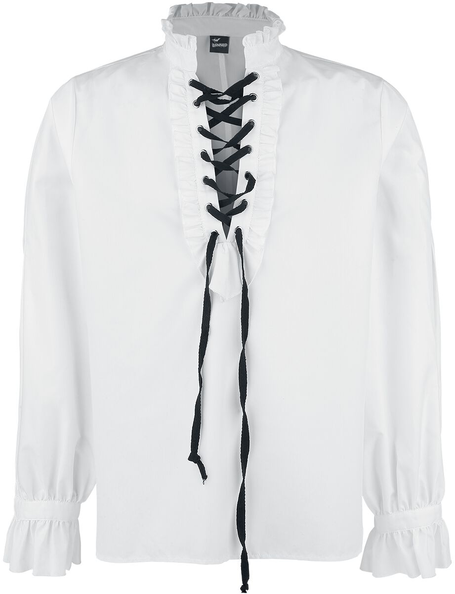 Banned Alternative - Mittelalter Langarmhemd - Rüschenhemd mit Schnürung - M bis XXL - für Männer - Größe M - weiß
