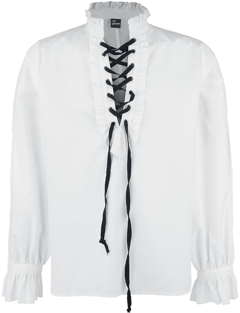 Banned Alternative - Rüschenhemd mit Schnürung - Langarmhemd - weiß