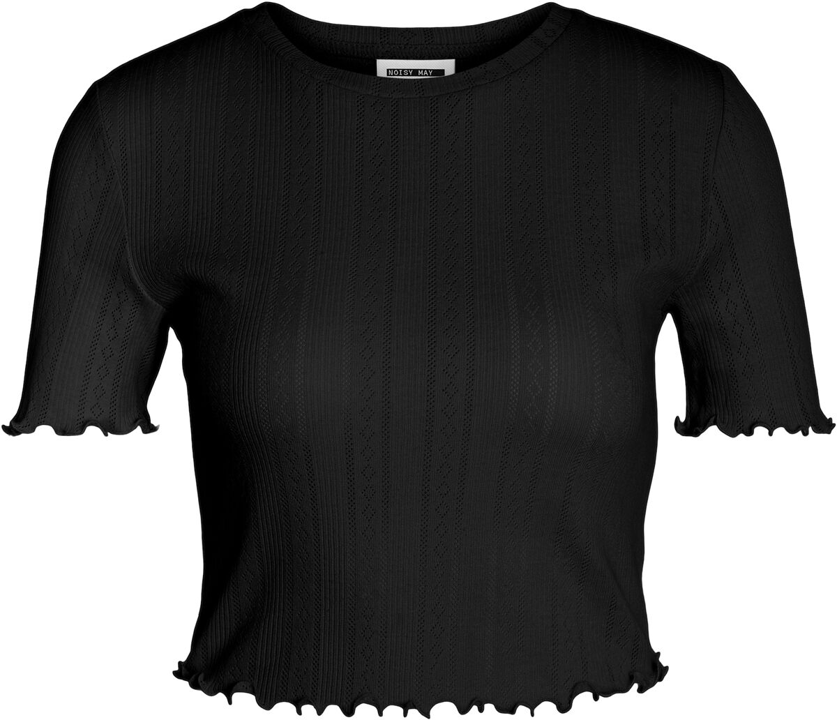 Levně Noisy May Top NMJudy JRS FWD NOOS s krátkými rukávy a babylock detailem Dámské tričko černá