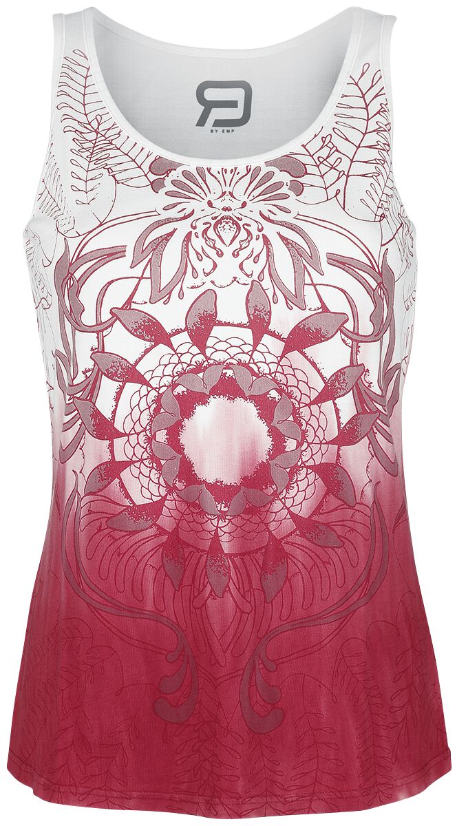 Image of Top di RED by EMP - Colour-Run Tank Top with Mandala Print - S a XXL - Donna - bianco/rosso