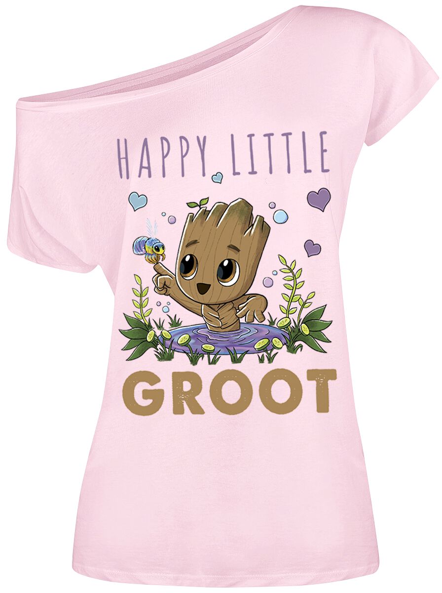 Guardians Of The Galaxy - Marvel T-Shirt - Happy Little Groot - M bis XXL - für Damen - Größe M - rosa  - Lizenzierter Fanartikel