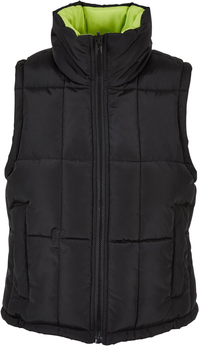 Image of Gilet di Urban Classics - Ladies reversible cropped puffer gilet - XS a XL - Donna - nero/neon