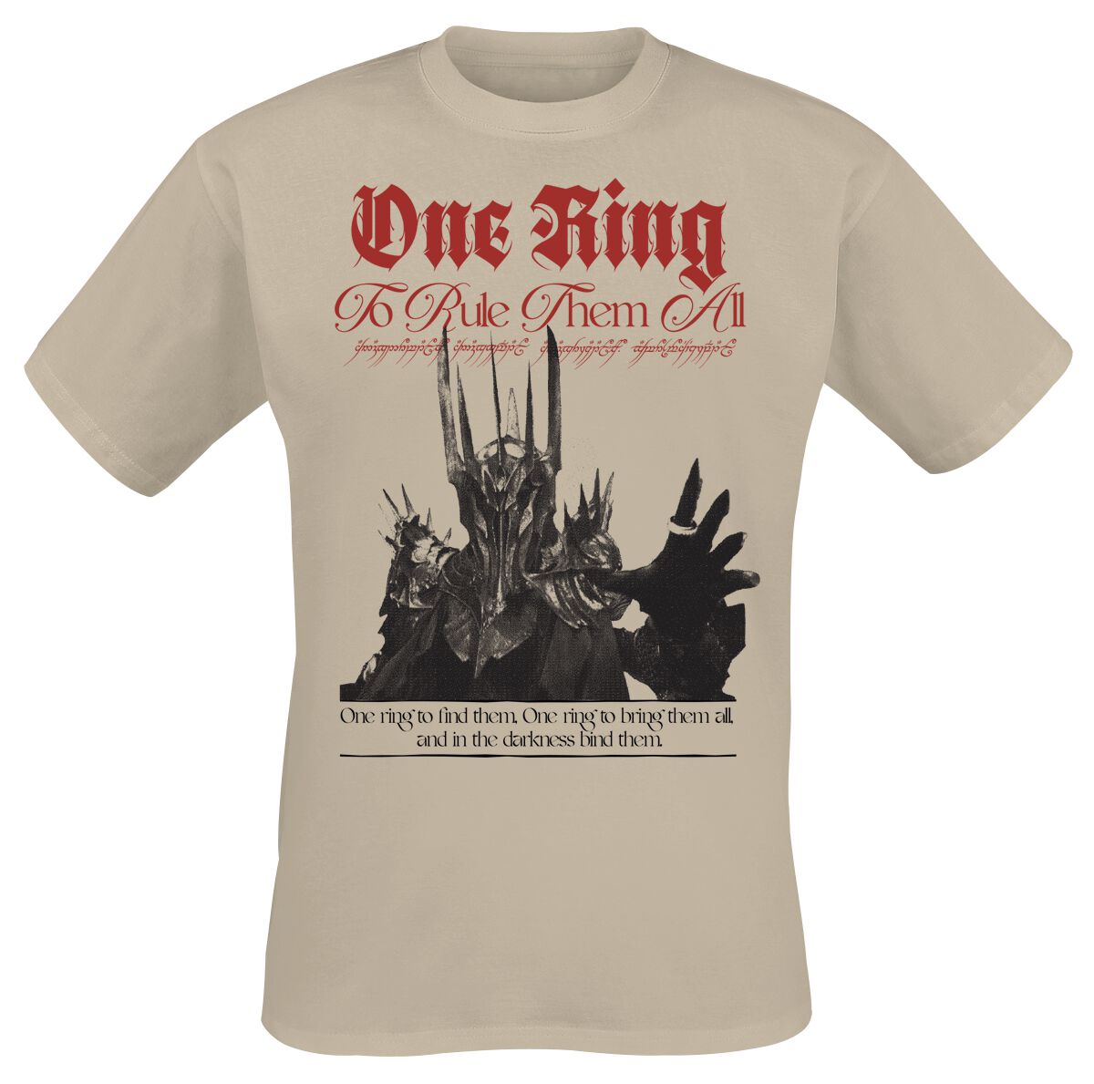 Der Herr der Ringe T-Shirt - Ring Rules Them All - L bis XXL - für Männer - Größe XL - sand  - Lizenzierter Fanartikel