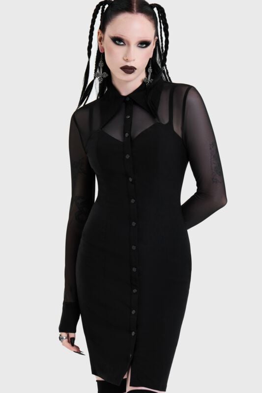 KIHILIST by KILLSTAR - Gothic Halvlång klänning - SHADOW BODYCON BUTTON UP MIDI DRESS - XS 4XL - för Dam - svart