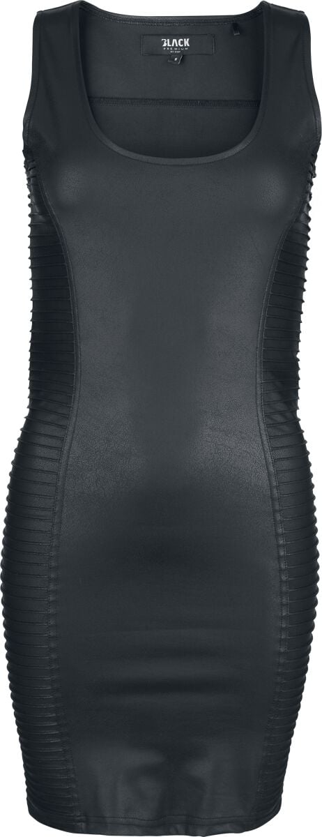 Black Premium by EMP Essential Faux Leather fitted Dress with Tucks Kurzes Kleid schwarz in L