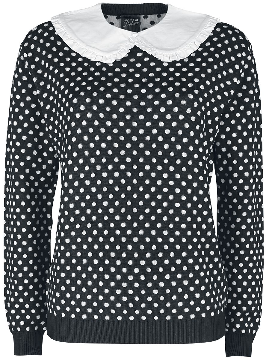 Image of Maglione Rockabilly di Pussy Deluxe - Dotties Knit Pullover & Collar - XS a XL - Donna - nero/bianco