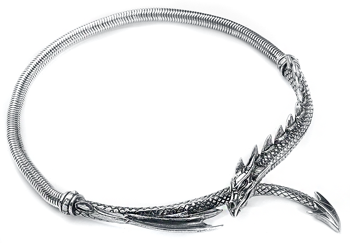 Alchemy Gothic Dragons Lure Necklace Halskette silberfarben