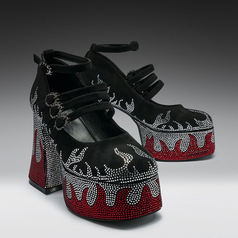 Levně KOI BLAZED FLAMES STRAPPY HEELS BLACK Vysoké podpatky cerná/cervená