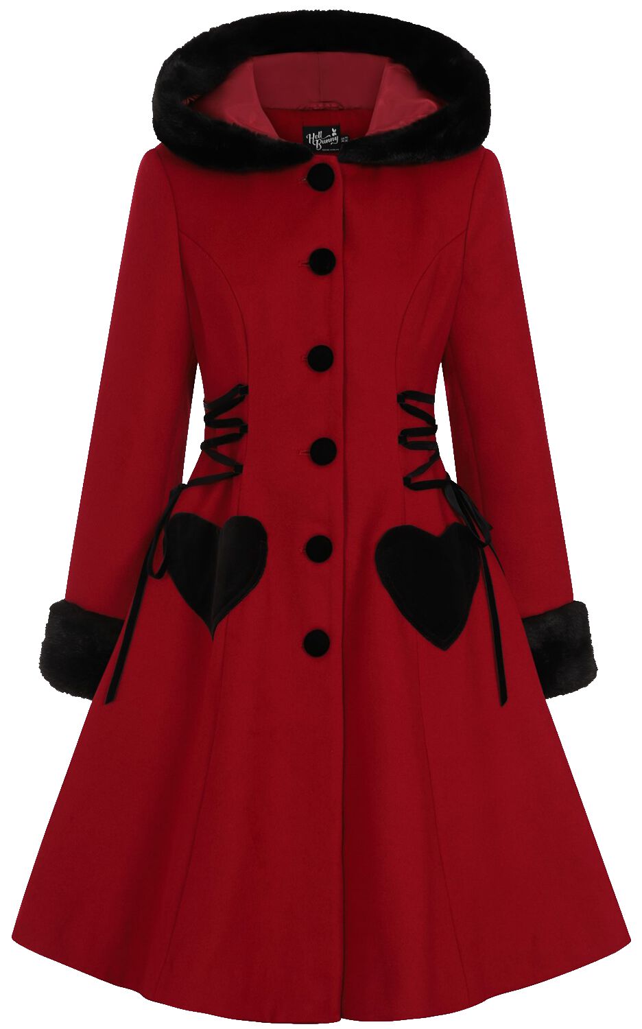 Hell Bunny Scarlett Coat Mantel rot schwarz in XL
