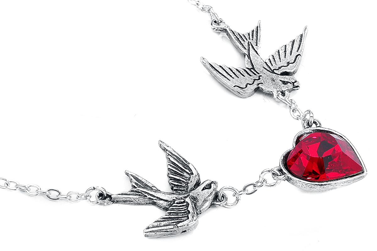 Alchemy Gothic Swallow Heart Halskette silberfarben