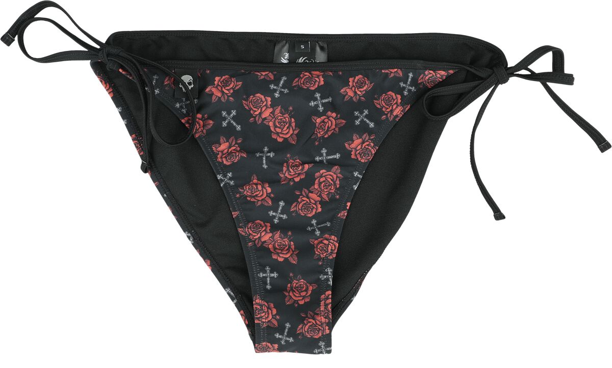 Image of Slip bikini di Rock Rebel by EMP - Bikini Bottoms With Cross And Roses Alloverprint - S a XXL - Donna - nero