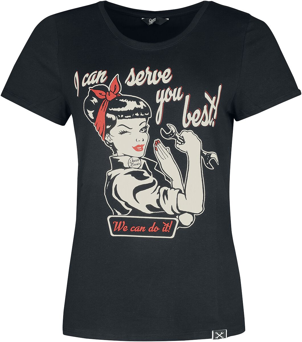 Queen Kerosin - Rockabilly T-Shirt - I Can Serve You - XS bis 4XL - für Damen - Größe L - schwarz