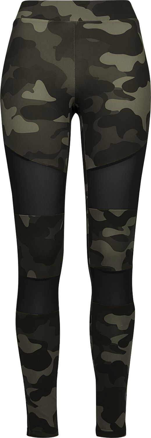 Urban Classics Leggings - Ladies Camo Tech Mesh Leggings - 4XL - für Damen - Größe 4XL - woodland/schwarz