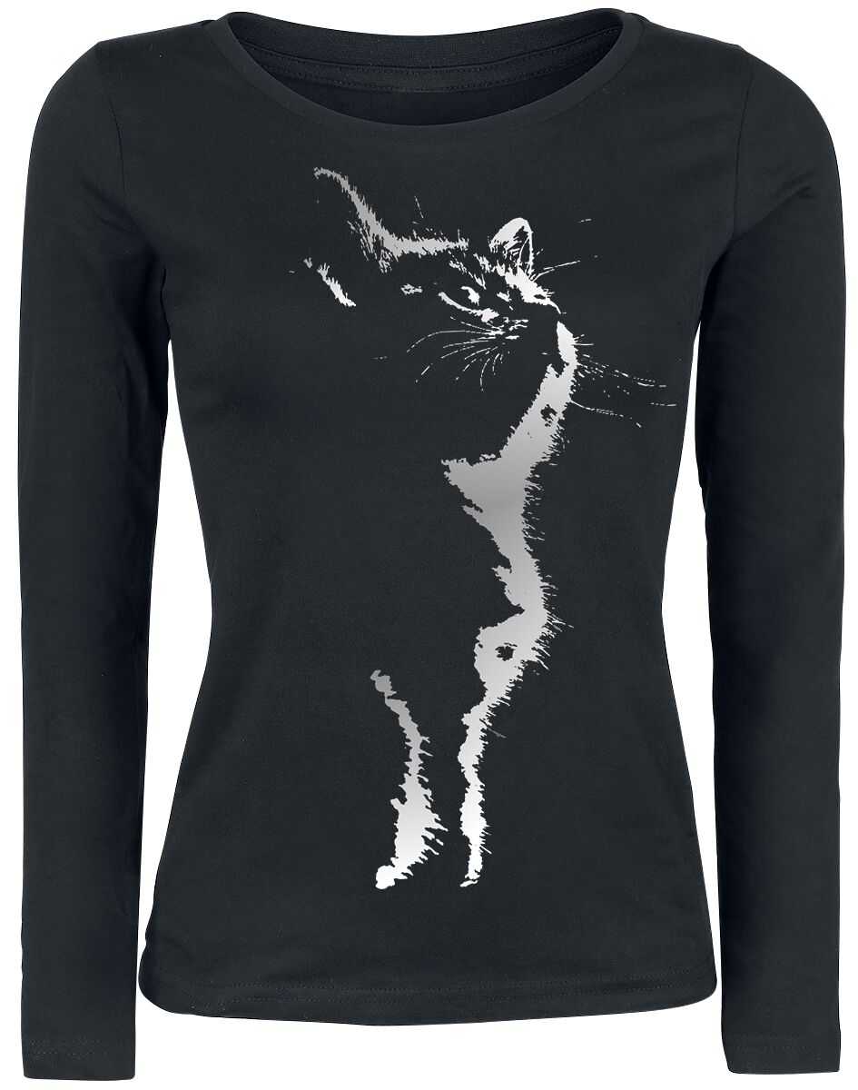 T-shirt manches longues Fun de Tierisch - Cat Silhouette - M à XXL - pour Femme - noir