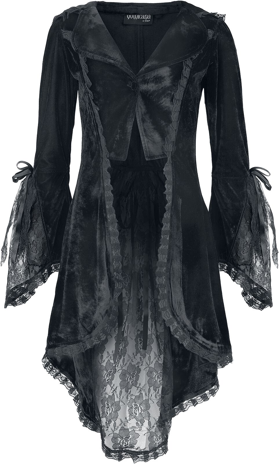 Cardigan Gothic av Gothicana by EMP - Sammetscardigan med spetsdetaljer - Dam - svart