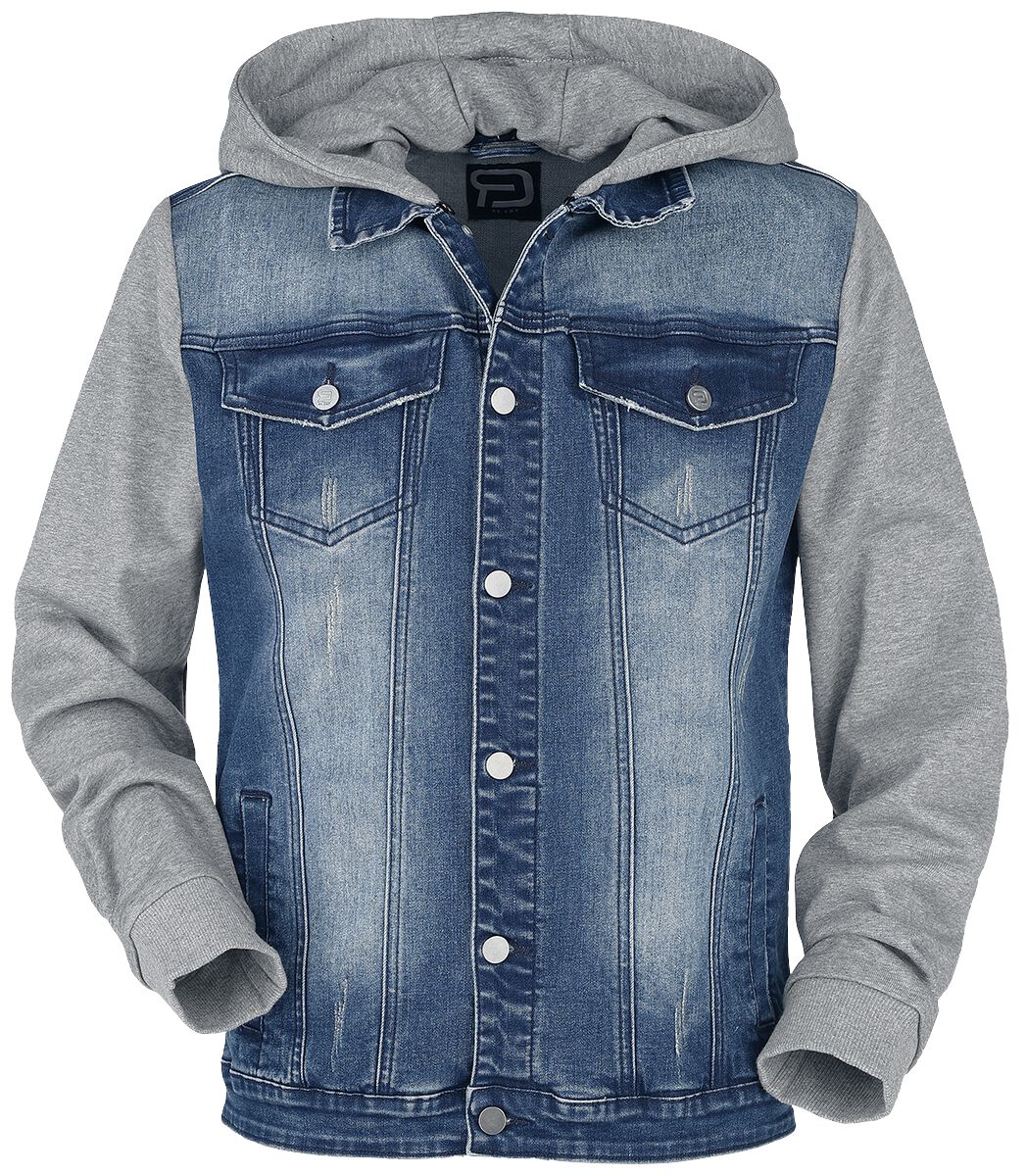 Image of Giubbetto di jeans di RED by EMP - Denim Jacket with Sweat Sleeves and Hood - S a 5XL - Uomo - blu/grigio