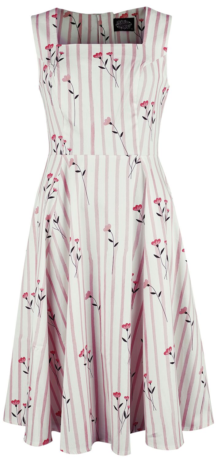 H&R London - Rockabilly Kleid knielang - Dalia Floral Swing Dress - XS bis 4XL - für Damen - Größe S - weiß/rosa