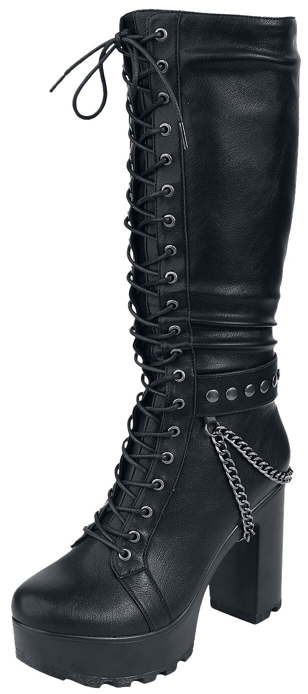 Image of Stivali stringati Gothic di Gothicana by EMP - Platform lace-up boots with chains and buckles - EU37 a EU41 - Donna - nero