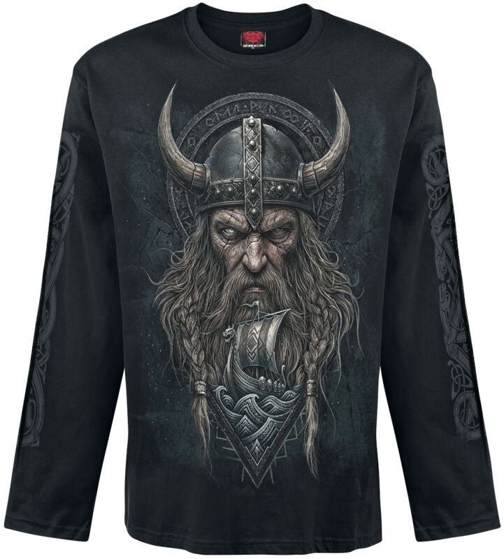 Spiral Langarmshirt - Viking Norsemen - M bis XXL - für Männer - Größe XXL - schwarz