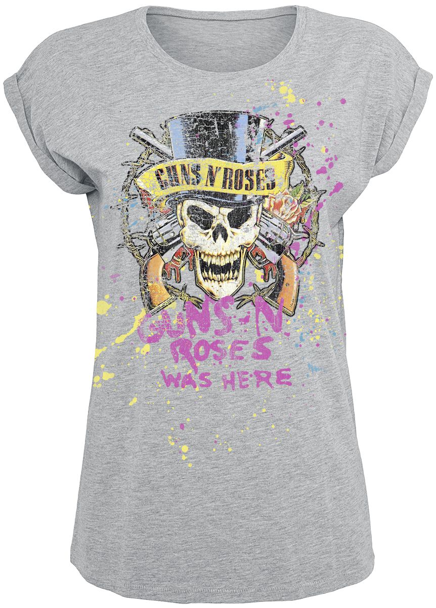 Guns N` Roses T-Shirt - Top Hat Splatter - S bis 5XL - für Damen - Größe S - grau meliert  - Lizenziertes Merchandise!