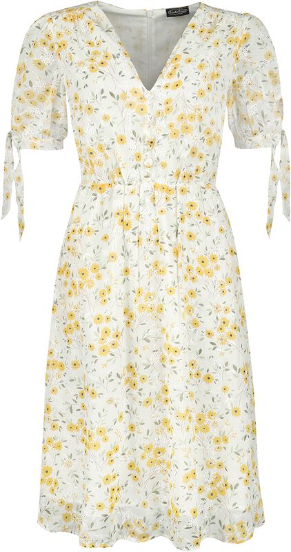 Tie Sleeve Floral Print And Emb Chiffon Flare Dress