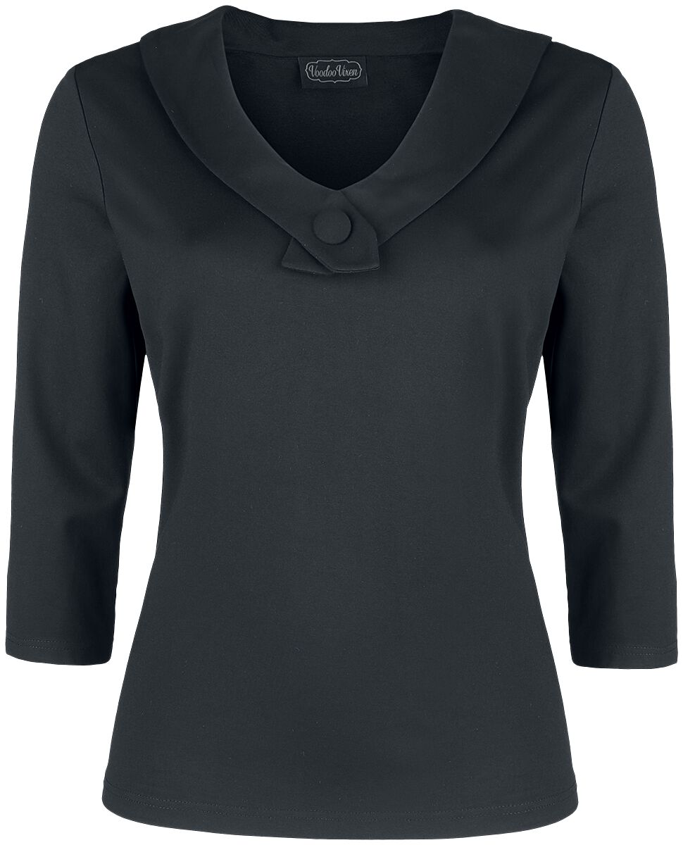 Voodoo Vixen Caniya Retro Black V-neck Top Langarmshirt schwarz Voodoo Vixen Caniya Retro Black V-neck Top Langarmshirt schwarz