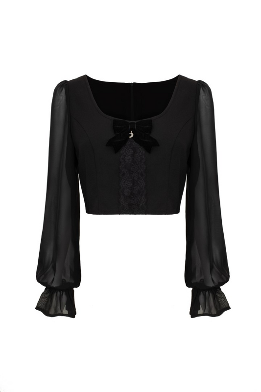 Hell Bunny Rockabilly Long-sleeve Shirt - Nocturnal Top - for Women - black