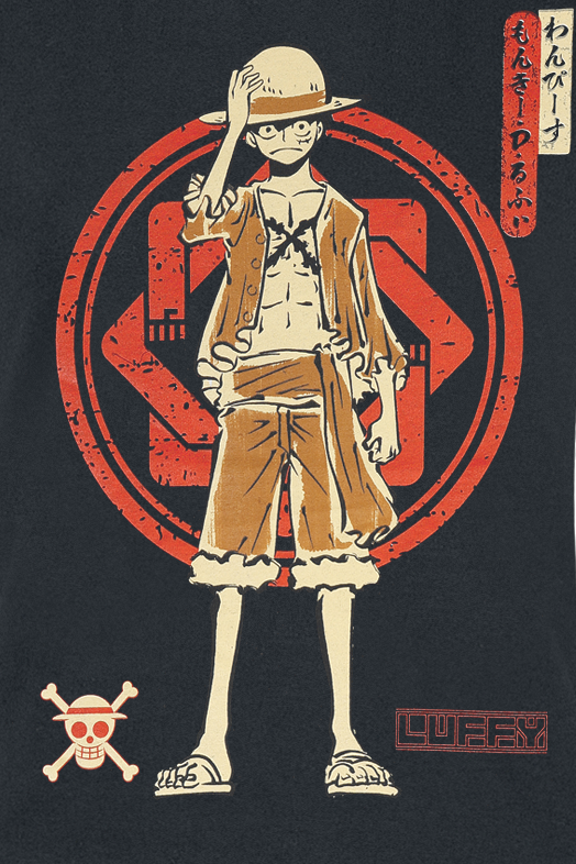 One Piece - Anime T-Shirt - Luffy Logo - S bis XXL - für Damen - Größe XL - schwarz  - Lizenzierter Fanartikel