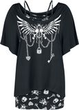 Zweiteiliges Shirt mit Gothic Print und U-Boot-Ausschnitt, Gothicana by EMP, T-Shirt